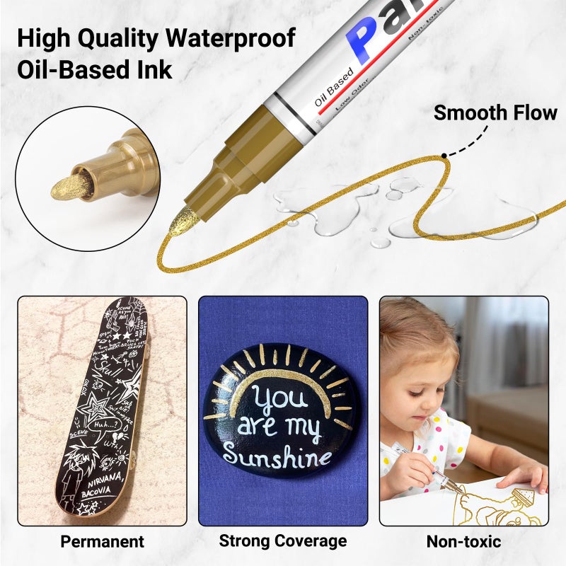 SAKEYR Paint Pens-4 Colors Permanent Oil Based Paint Markers, Quick Dry, Waterproof Paint Pen Markers for Metal, Plastic, Fabric, Wood, Glass, Rock - Image 3